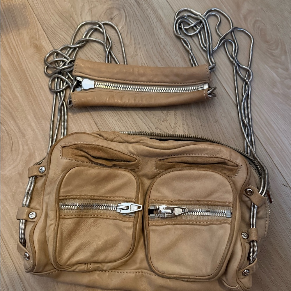 Alexander Wang Tan Leather Belt Bag with Silver Chains